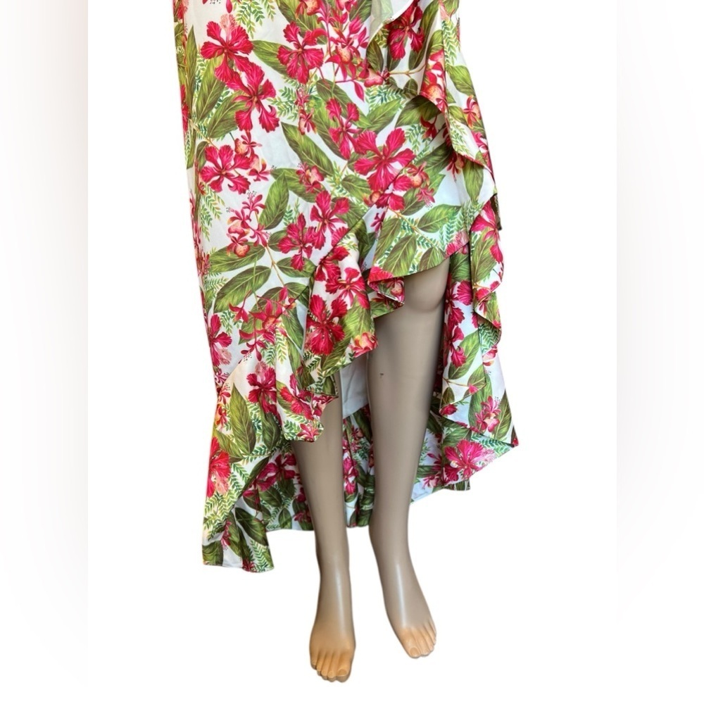 AMUR Womens Dress Deborah Tropical Floral Print Midi Ruffle High Low Size 10 - Picture 7 of 16